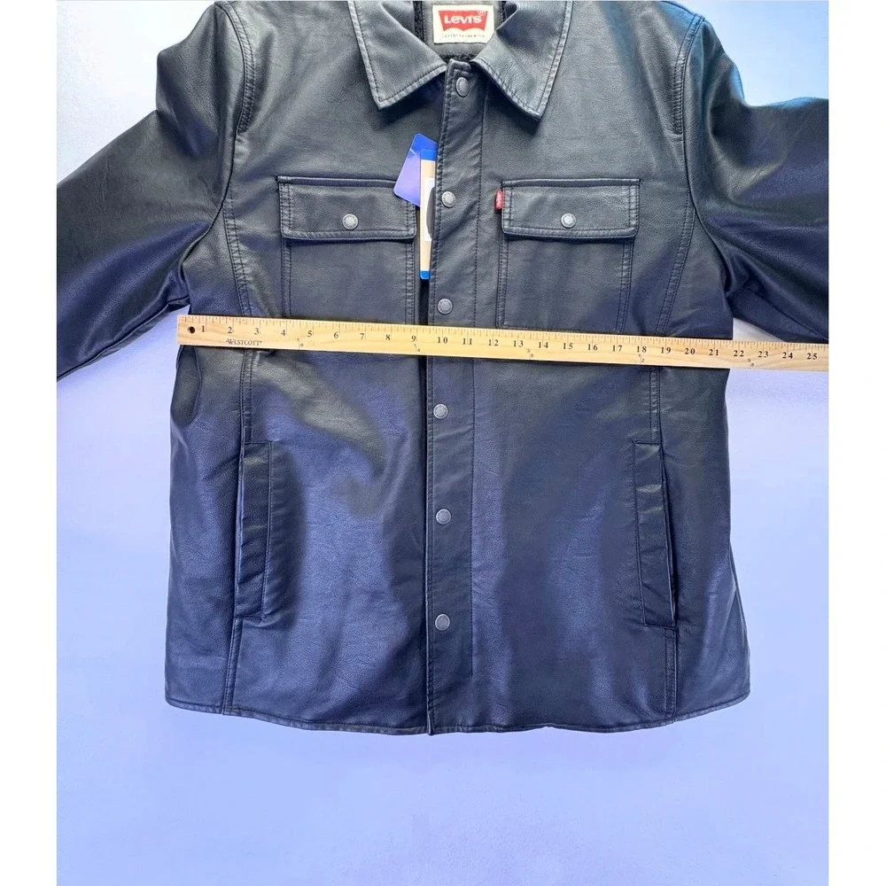 Levis Mens Faux Leather Sherpa Lined Trucker Jacket Black L Biker Streetwear